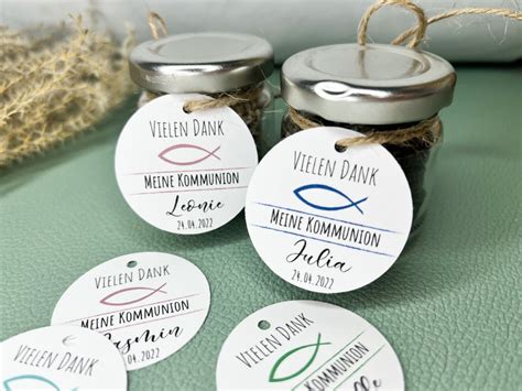 10 personalisierte Geschenkanhänger mit Fisch - zur Kommunion, Taufe ...