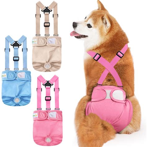 Idepet Female Dog Diapers with Suspender Detachable, 3 Pack Washable ...