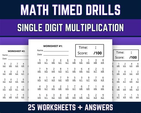 Buy Printable Multiplication Worksheets, Multiplying Single Digits ...