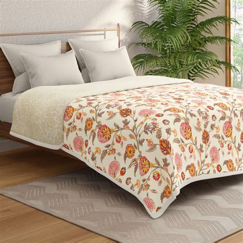 Buy PORTICO Gulmohar White Printed Cotton Queen Bed Dohar - 228x248cm ...