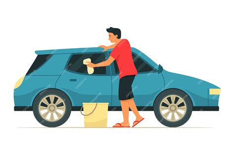Premium Vector | Man cleaning and washing car