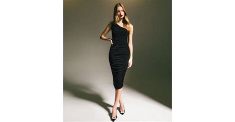 Black One Shoulder Ruched Midi Dress | New Look