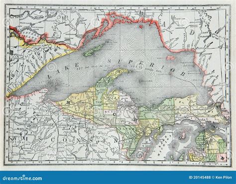 Old Map of Upper Michigan stock photo. Image of antique - 20145488