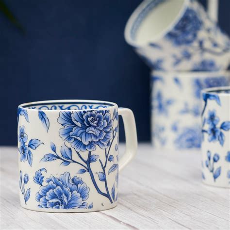 GOLDEN QUEEN'S Bone China Handcrafted Sapphire Bloom Tea & Coffee Cups ...