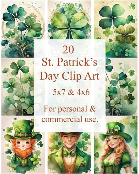 St Patrick Day Clip Art Instant Download, Shamrocks, Rainbows, Holiday Clip Art for Cardmaking ...