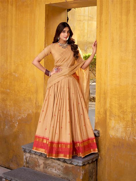 Cream Color Zari Weaving Work Chanderi Lehenga Choli – Looknbook Art