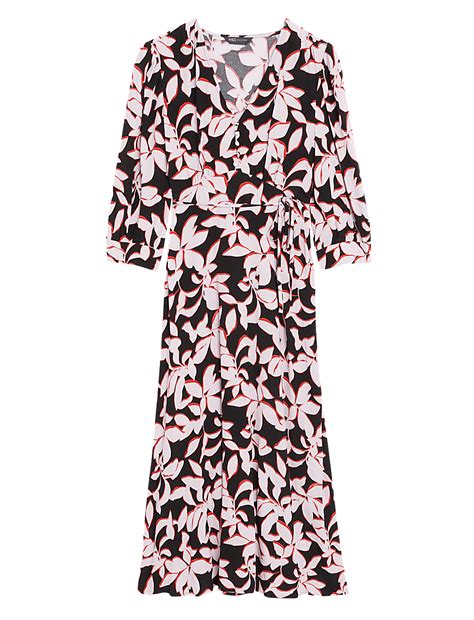 Buy Floral V-Neck Tie Waist Midi Tea Dress at Marks & Spencer