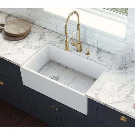 Buy 30 in. Single Bowl Farmhouse Fireclay Kitchen Sink with Left Offset ...