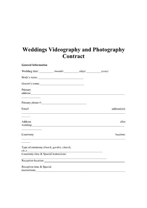 Wedding Videographer Contract Template