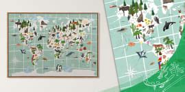 Illustrated Map of the World Display Poster | KS1 Geography
