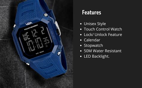 V2A Creative Touch Controls Digital 5ATM Waterproof Unisex Sports Watch ...