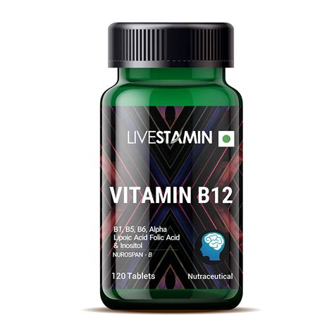 LIVESTAMIN VITAMIN B12 SUPPLEMENT WITH ALA, FOLIC ACID & INOSITOL | 12 ...