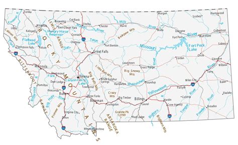 Montana State Map - Places and Landmarks - GIS Geography