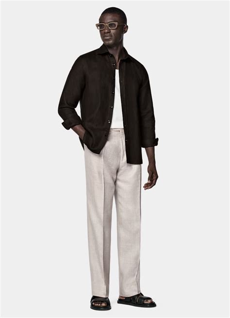 Dark Brown Slim Fit Shirt in Pure Linen | SUITSUPPLY | SUITSUPPLY Australia