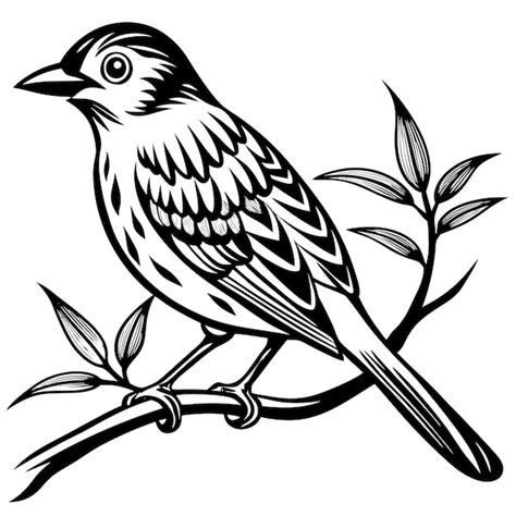 A black and white drawing of a bird with a tree in the background ...