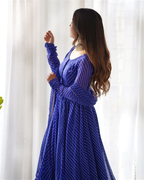 Royal Blue High-End Pure Fox Georgette Laheriya Print Anarka