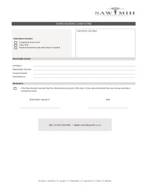 Fillable Online SHAREHOLDERS CLAIM FORM Fax Email Print - pdfFiller