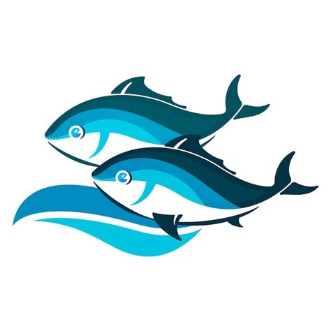 Deux vagues de poissons et d'eau fruits de mer et signe de pêche ...