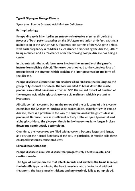 Types Glycogen Storage Disease - Type II Glycogen Storage Disease ...