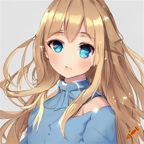 Anime girl, long blonde hair, blue eyes, petite, cute, clean line art ...