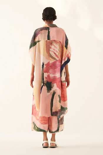 Buy Multi Color Crepe Embroidery Collared Inbloom Asym Printed Dress ...