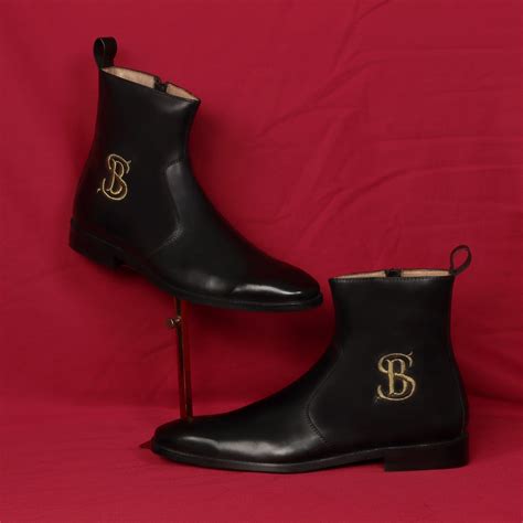 Bespoke "SB" Embroidered Initial High Ankle Hand Made Leather Boots Wi