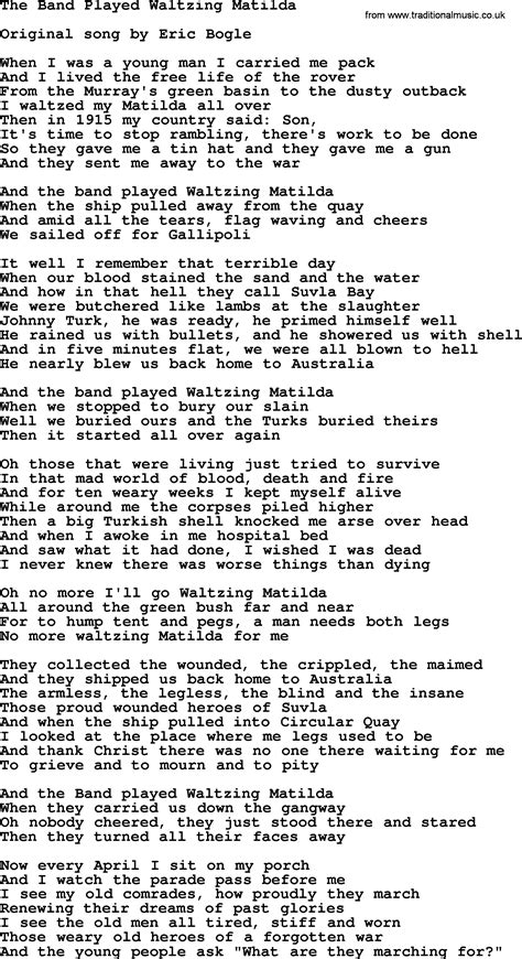 The Band Played Waltzing Matilda by The Dubliners - song lyrics and chords