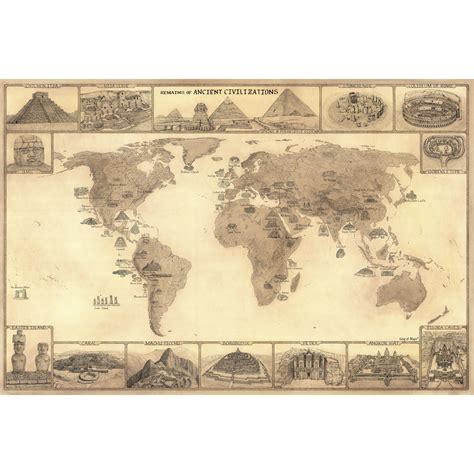 Ancient Civilizations World Map - Hand‑drawn Art Print - Göbekli Tepe ...