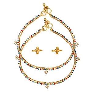 Memoir Gold plated Combo of Colourful CZ Anklet, and toering, Ethnic ...
