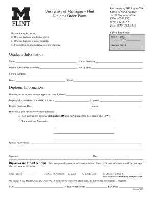 Fillable Online umflint University of Michigan Flint Diploma Order Form ...