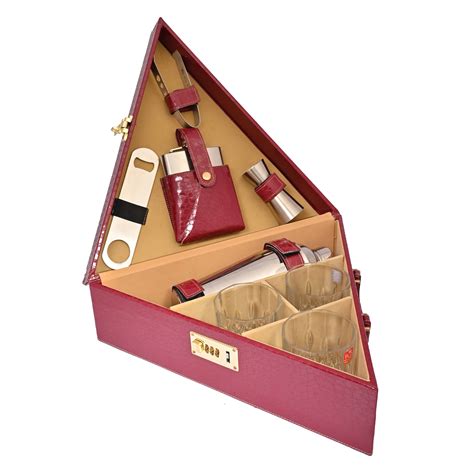 Triangle Vegan leatherette Portable Bar Box with Accessories with 3 Wh ...