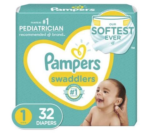 Pampers Swaddlers Diapers Size 1, 32 Count, Ultra-Soft, Absorbent ...
