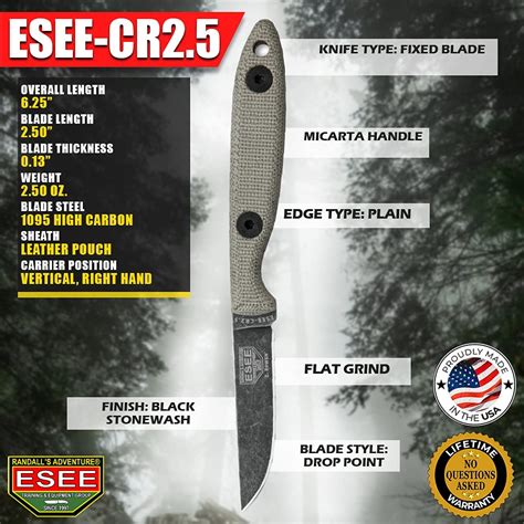 ESEE Knives Cody Rowen CR2.5 Hunting Camping Fixed Blade Knife Leather ...