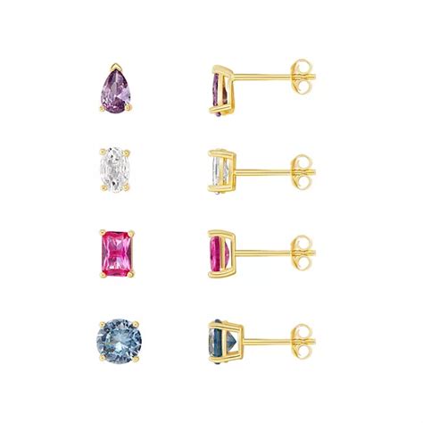 PRIMROSE 18k Gold Plated Cubic Zirconia 4-Piece Stud Earring Set
