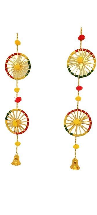 Handcrafted Decorative 2 Wheel with Pom Pom with Bells Hanging Festive ...