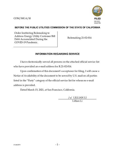 Fillable Online docs cpuc ca - 1 - COM/MGA/lil Order Instituting ...