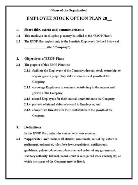 Image result for ESOP Statement Example