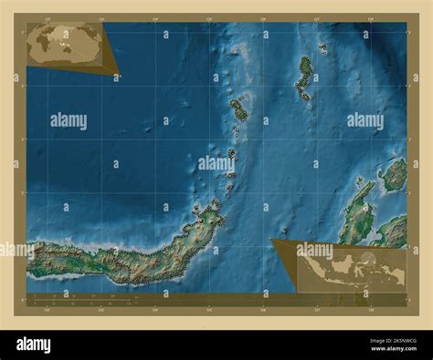 Sulawesi Utara, province of Indonesia. Colored elevation map with lakes ...