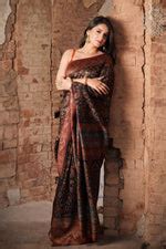 Smoky Black Kani Kalamkari Silk Saree– Imperial Weaves