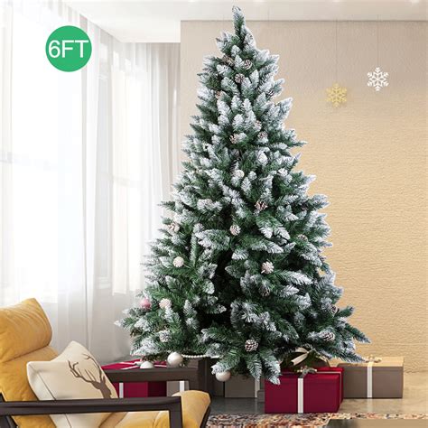 TKOOFN 6ft Green PVC Hinged Artificial Snow Flocked Christmas Tree ...
