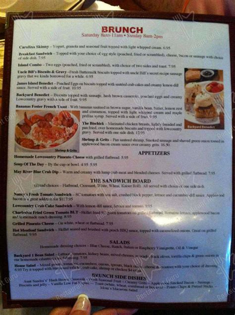 Menu at A Lowcountry Backyard Restaurant, Hilton Head Island