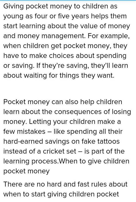 Write an essay on pocket money should be given to children to spend at ...