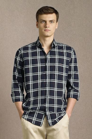 Buy Men Navy Check Full Sleeves Casual Shirt Online - 40105563 | Louis ...