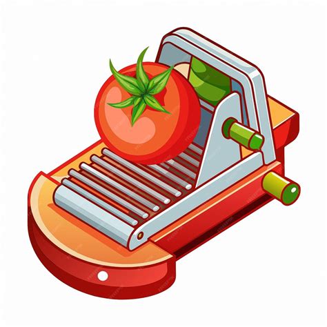 A red tomato is on a red object with a green leaf on it | Premium Vector