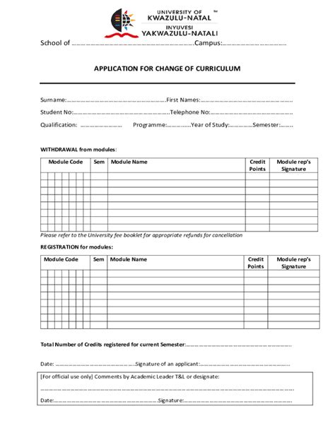 Application for Change of Curriculum - Blank Fillable Template | Fill ...