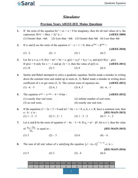 Quadratic Equation - JEE Main Previous Year Question with Solutions