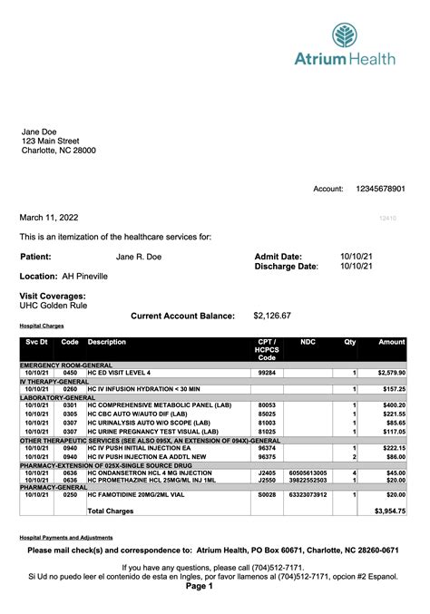 Printable Itemized Billing Statement Template