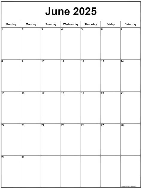 Printable Blank 2025 June Calendar