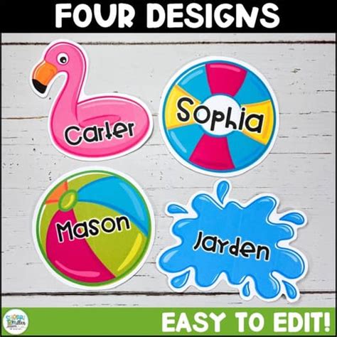 Editable Pool Summer Name Tags for Bulletin Board Desk Cubby Door Decor ...