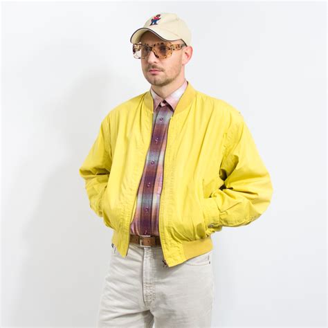 Yellow Bomber Jacket 90's Vintage Oversized Men Size M/L - Etsy